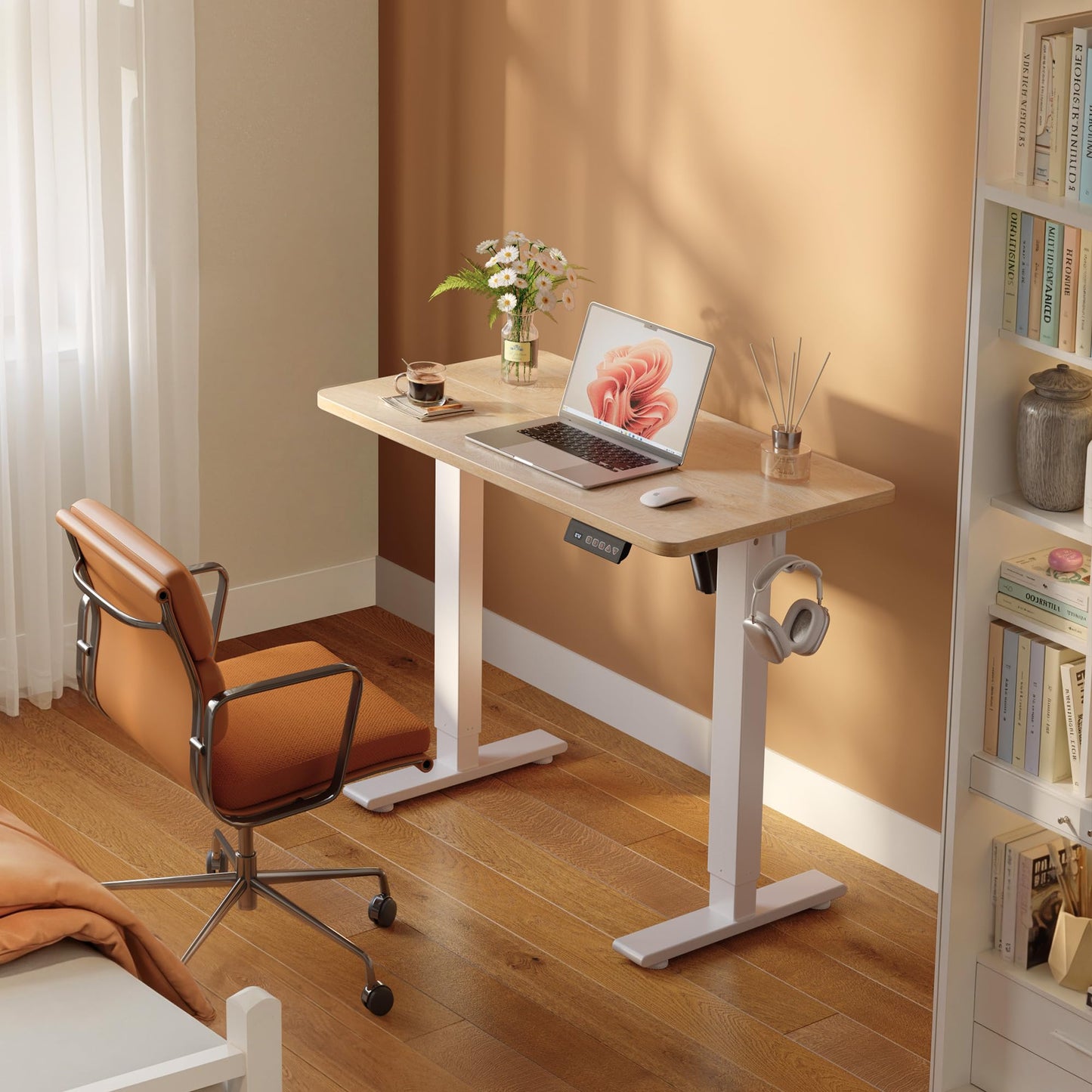 FEZIBO 40 x 24 Inches Electric Standing Desk Adjustable Height, 3 Memory Height Settings, Sit Stand Up Desk for Home Office & Computer Workstation, Maple