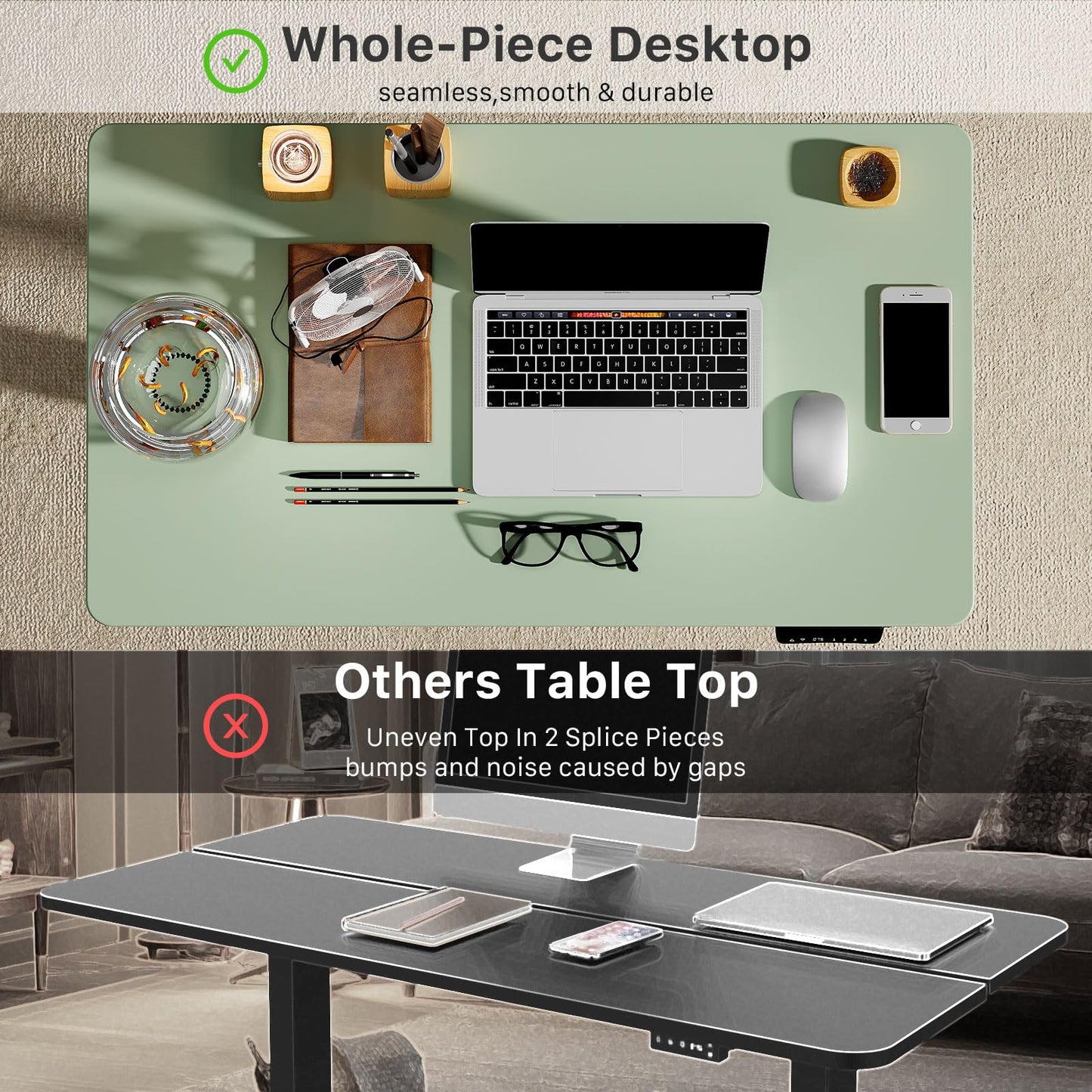 JOY worker Small Electric Standing Desk, 35" x 20" Whole Piece Height Adjustable Desk with Memory Controller, Green Sit to Stand Workstation for Home Office