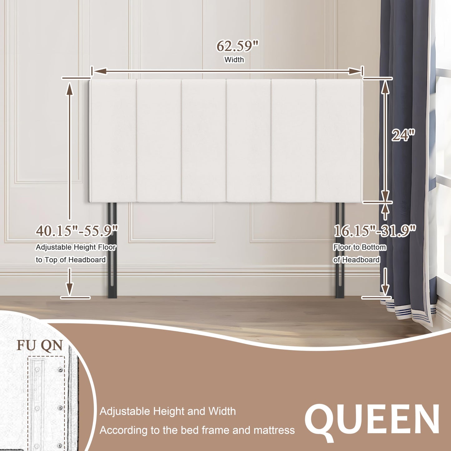 HAOBO Home Upholstered Headboards Foldable Queen/Full Faux Leather Panels with Height Adjustments-White