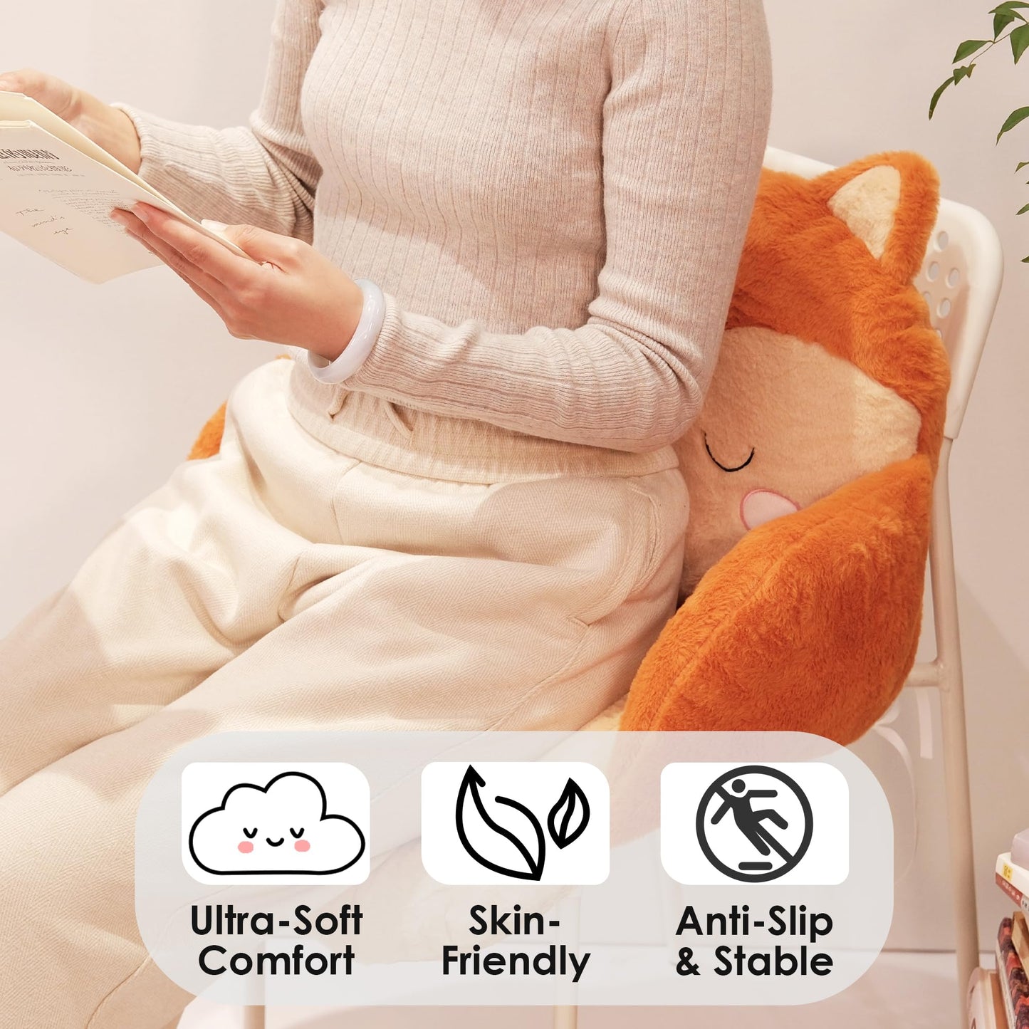 ninazy Fox Animal Cushion - Cute Pillows Chair Pillow - Gaming Chair Cushion Cute - Seat Cushion for Office Chair - Sitting Pillows Car Seat Pillow Decor - Plush Pillows (Fox)