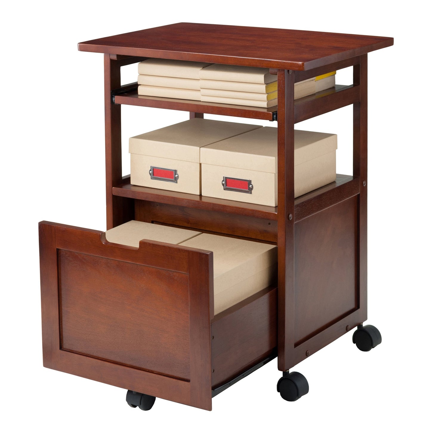 Winsome Piper 3-Shelf Wood Mobile Printer Stand, Brown (94427)