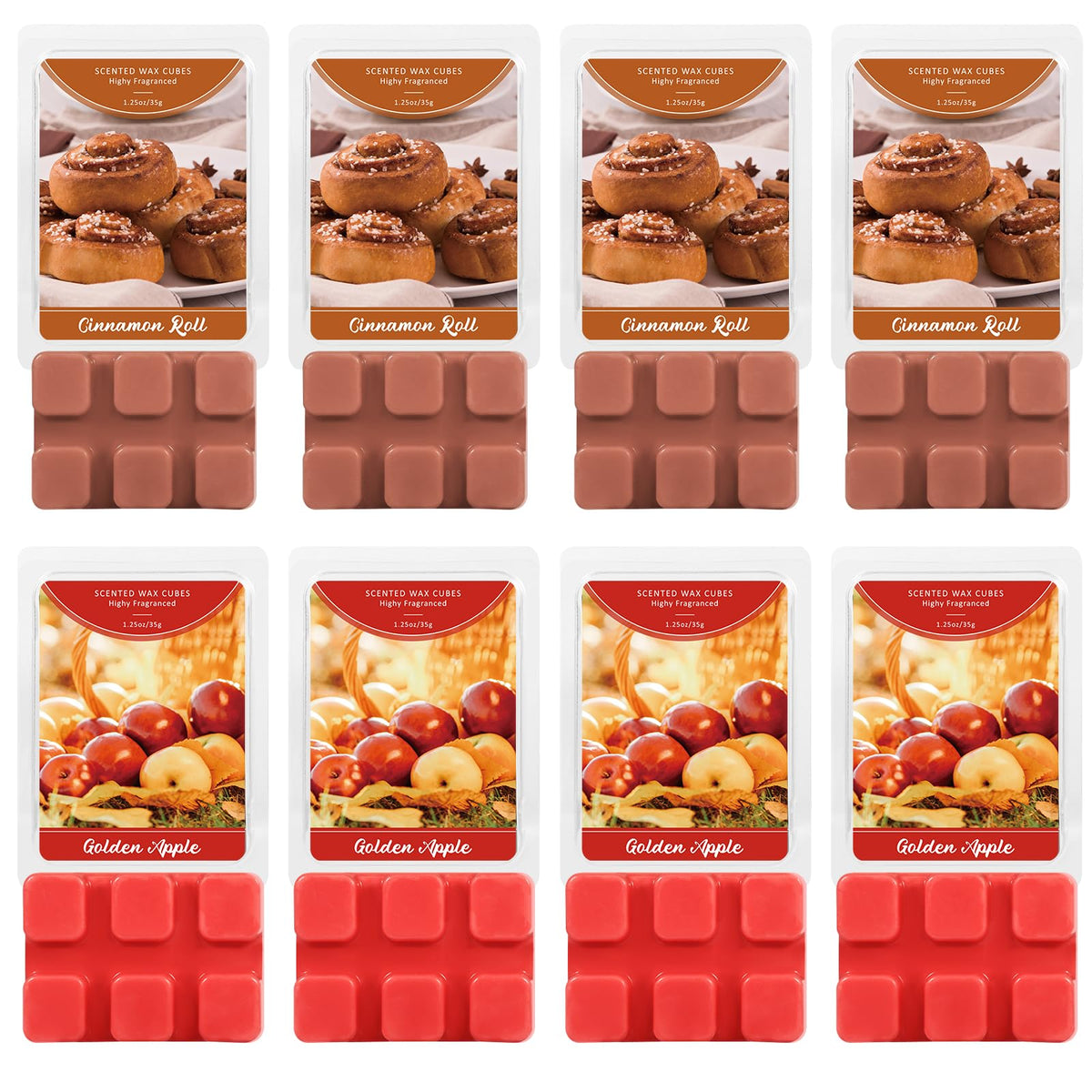 SCENTORINI Wax Melts, Wax Cubes Strong Scent, Summer Scent Candle Wax Tarts 4 Cinnamon Roll & 4 Golden Apple Scented Wax Melts for Warmer, Home Fragrances