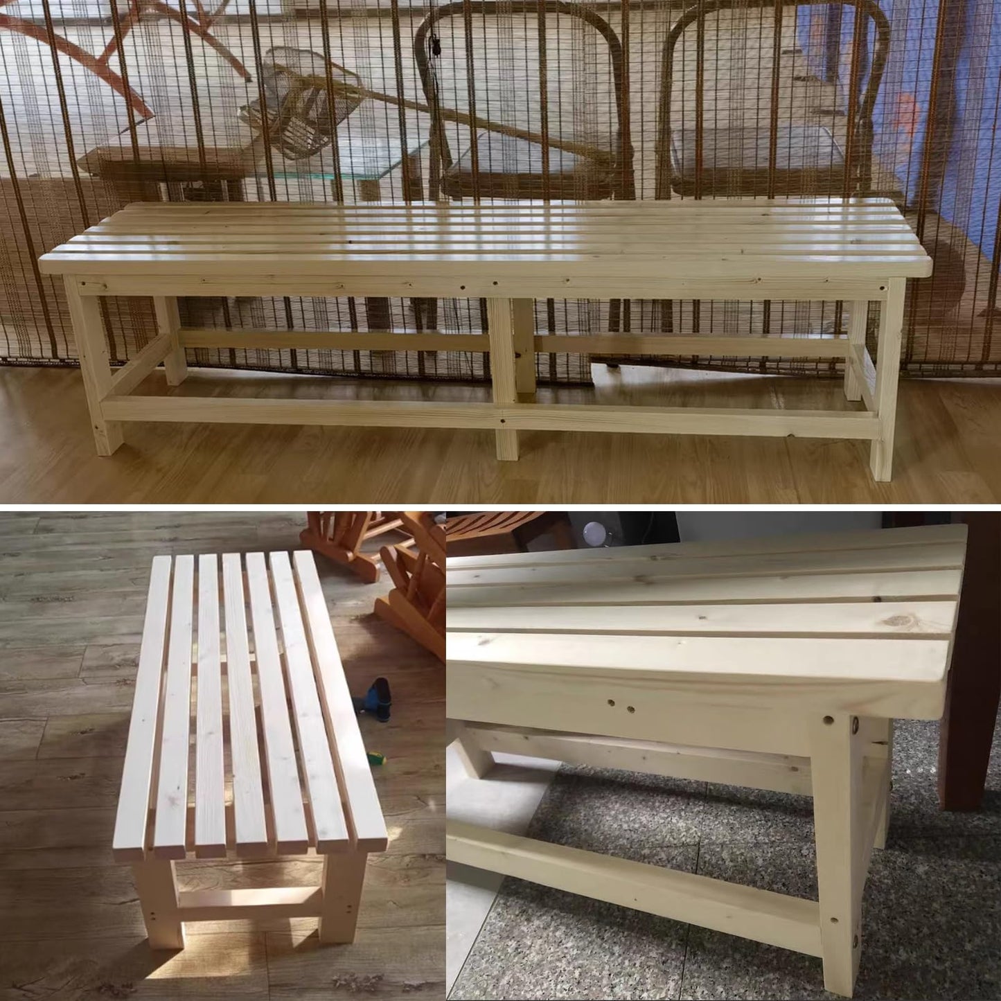 Backless Wooden Patio Bench for 2, Slatted Design Garden Seat, Versatile Indoor/Outdoor Furniture for Balcony, Porch, Lawn & Backyard (90x40x40cm),90x40x40cm