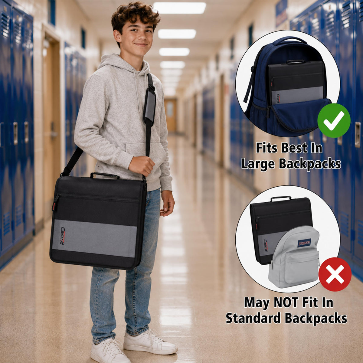 Case-it Classic Zipper Binder | 2-Inch O-Rings, 350 Sheet Capacity, Multiple Storage Pockets & Shoulder Strap | School & Office Organizer | D-251 Canopy Green