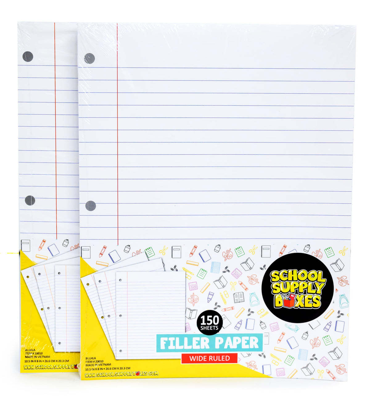 School Supply Boxes | Elementary Writing Bundle (1 Box) | Back to School Essentials Kit for Students & Teachers | Includes Wide-Ruled Filler Paper, Wide-Ruled Notebooks, 12 ct. Pens, & More
