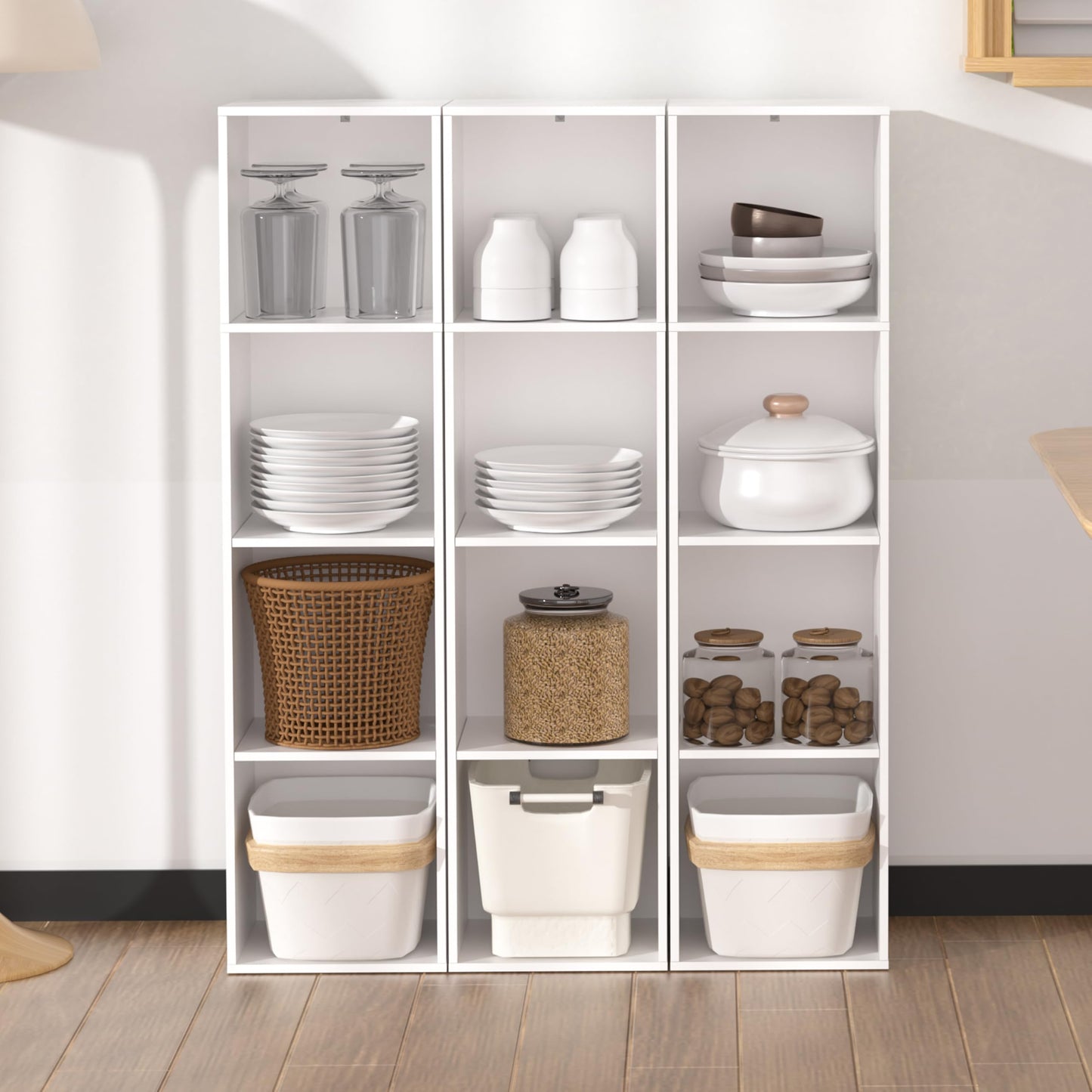 NewBeth 4 Cube Storage Organizer, Cube Shelf, Freestanding 4 Tier Open Shelf Bookcase for Home Office, Bedroom, Living Room, Study, White