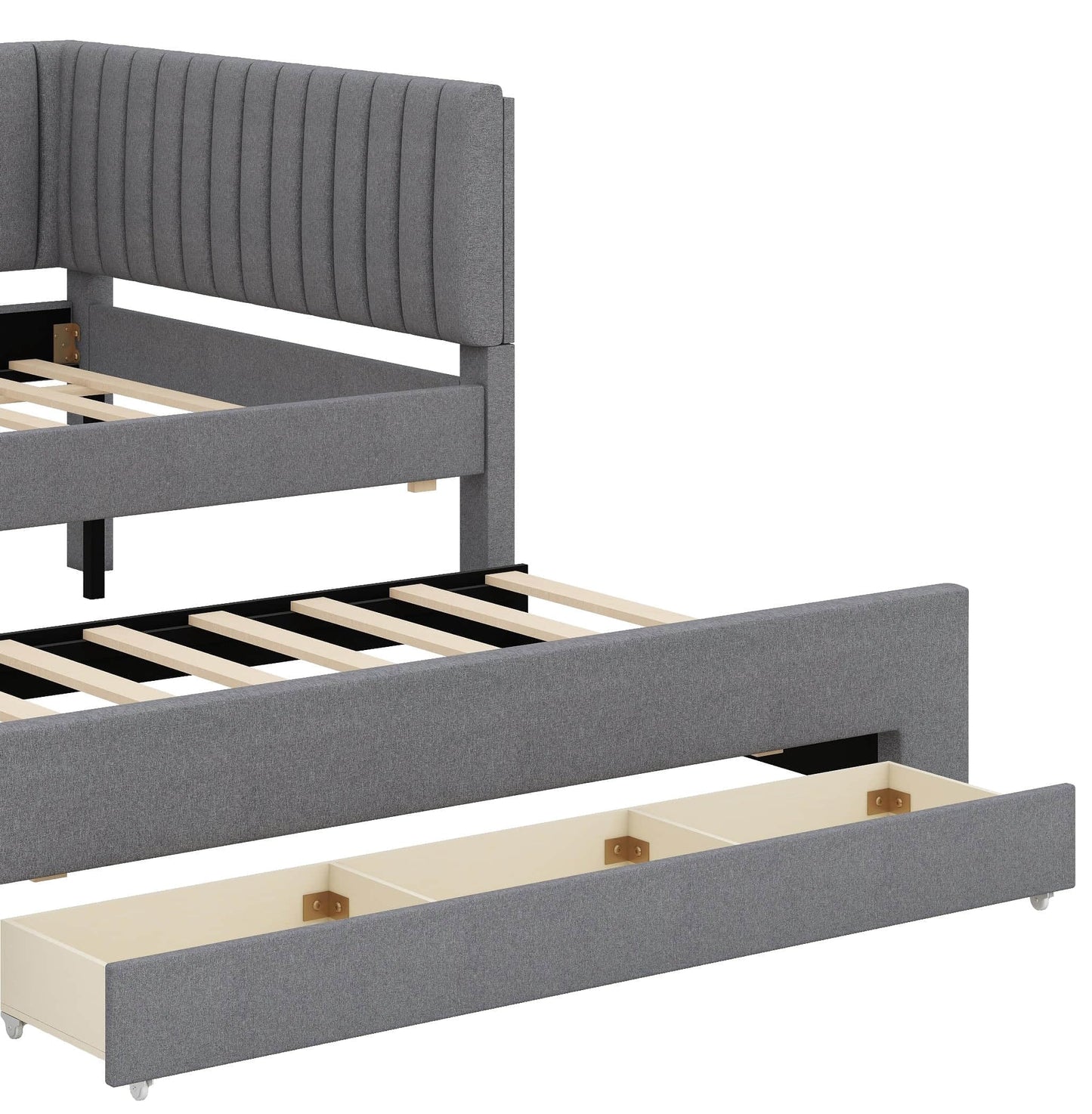 YunNianYang Twin Size Upholstered Daybed with Trundle and Three Drawers (Gray, Full)