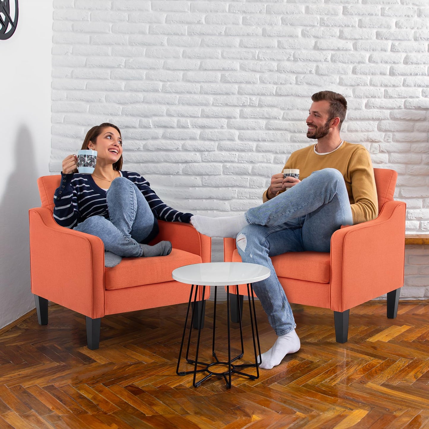 VINGLI Burnt Orange Mid Century Modern Accent Chair for Living Room & Bedroom, Scooped Arm, Upholstered Comfy Chair for Apartment, Waiting Room