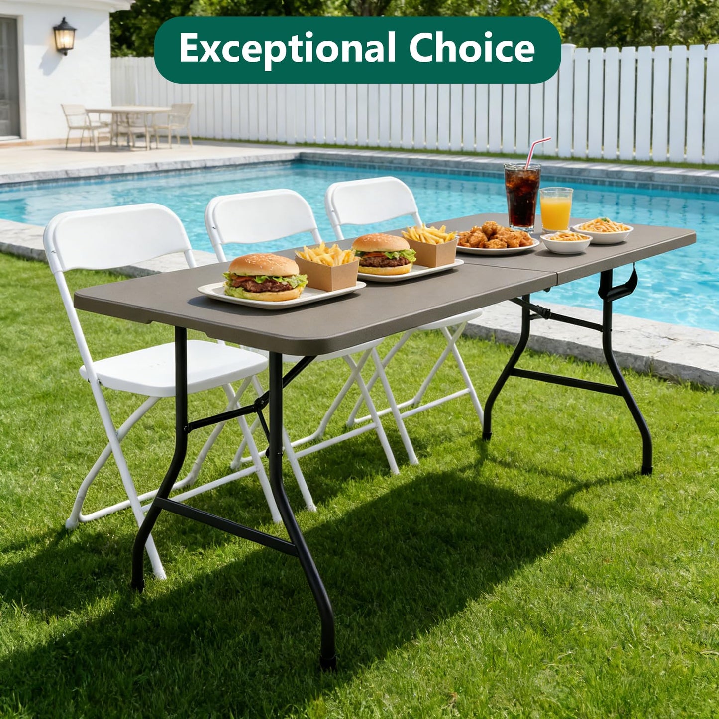 2 Pack Folding Table 6ft - Heavy Duty Plastic Table with Handle, Foldable & Portable, Fold-in-Half Utility Tables for Outdoor, Dining, Wedding, Events, Indoor, Picnic, Camping, Party (Khaki)