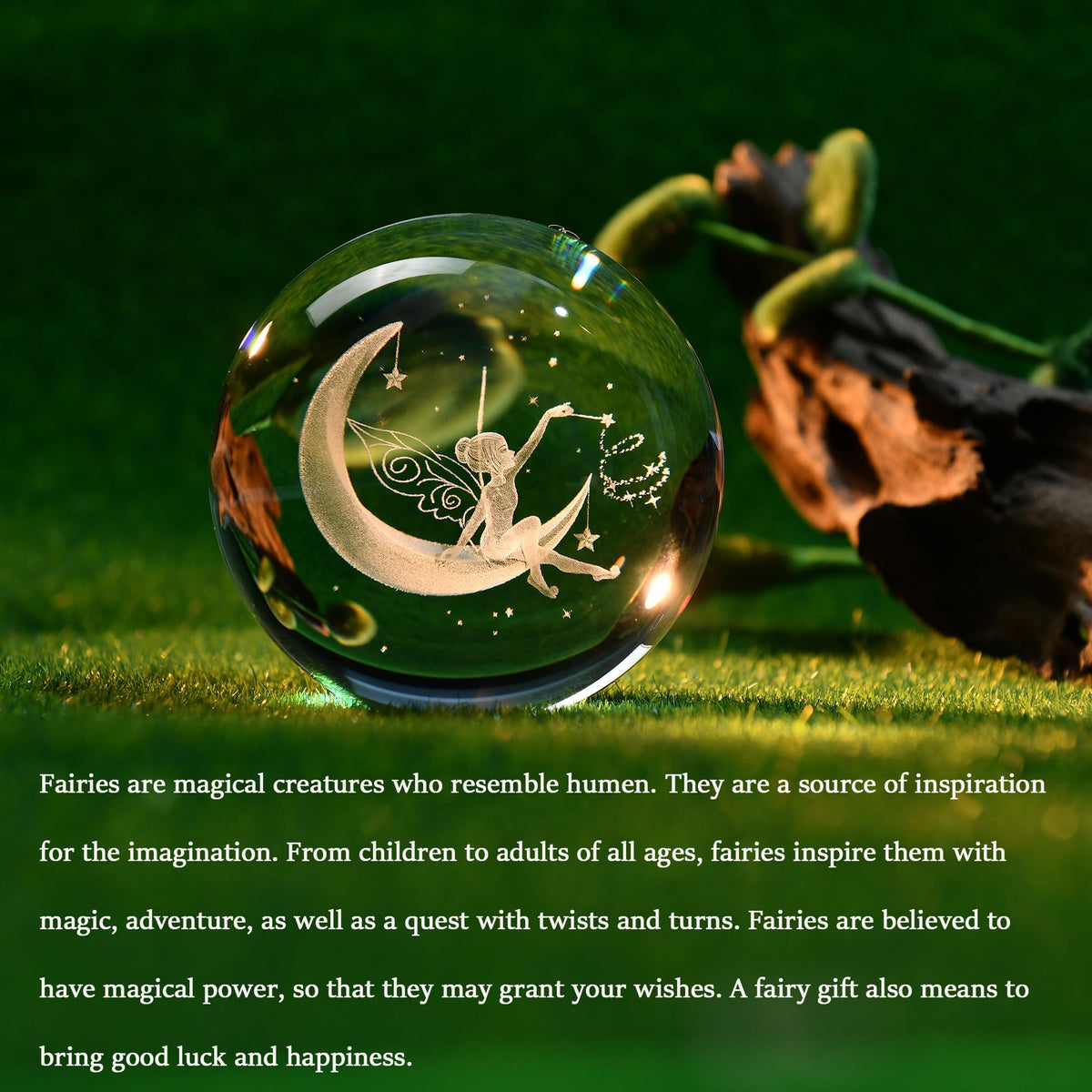 IFOLAINA Moon Crystal Ball 3D Laser Engraved Glass Ball Night Light Decorative Globes 3D Crystal Moon Sphere Gifts for Girl Her Fairy Lover, 1163Z