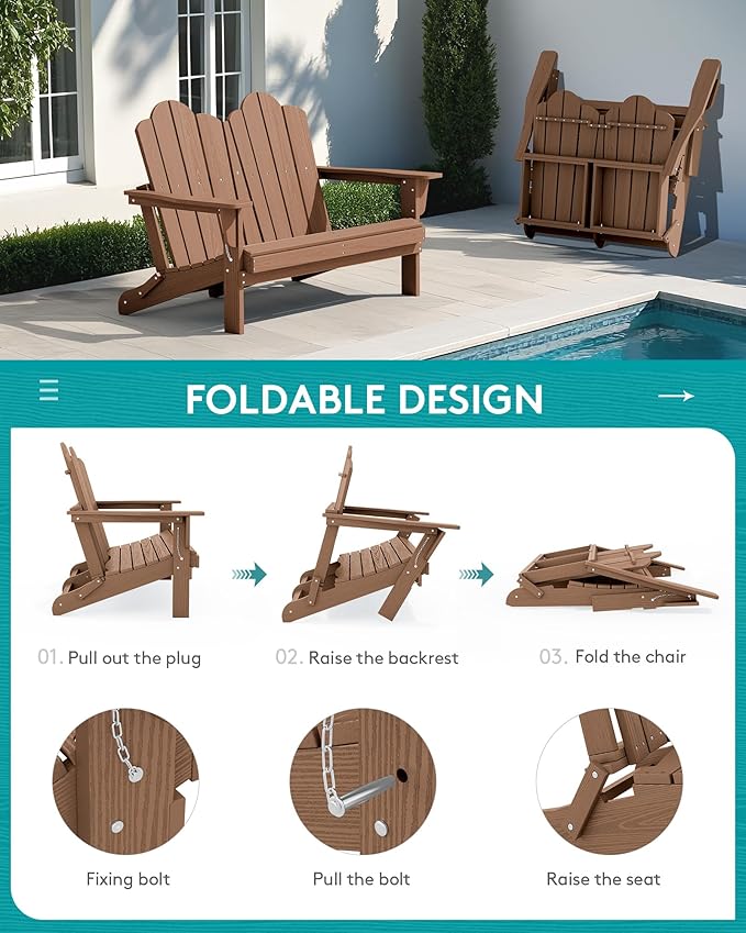 SERWALL 4 Pieces HDPE Patio Adirondack Chair Set, 2 Adirondack Chair