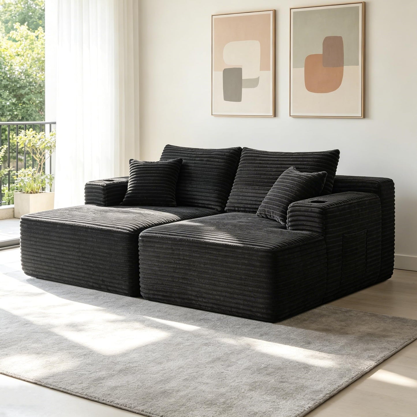 WuerQi 76" Loveseat Sleeper Sofa Bed with 2 Cup Holders, Boneless Couch Recliner, Deep Seat 2-Seater Sofa, No Assembly Required for Living Room