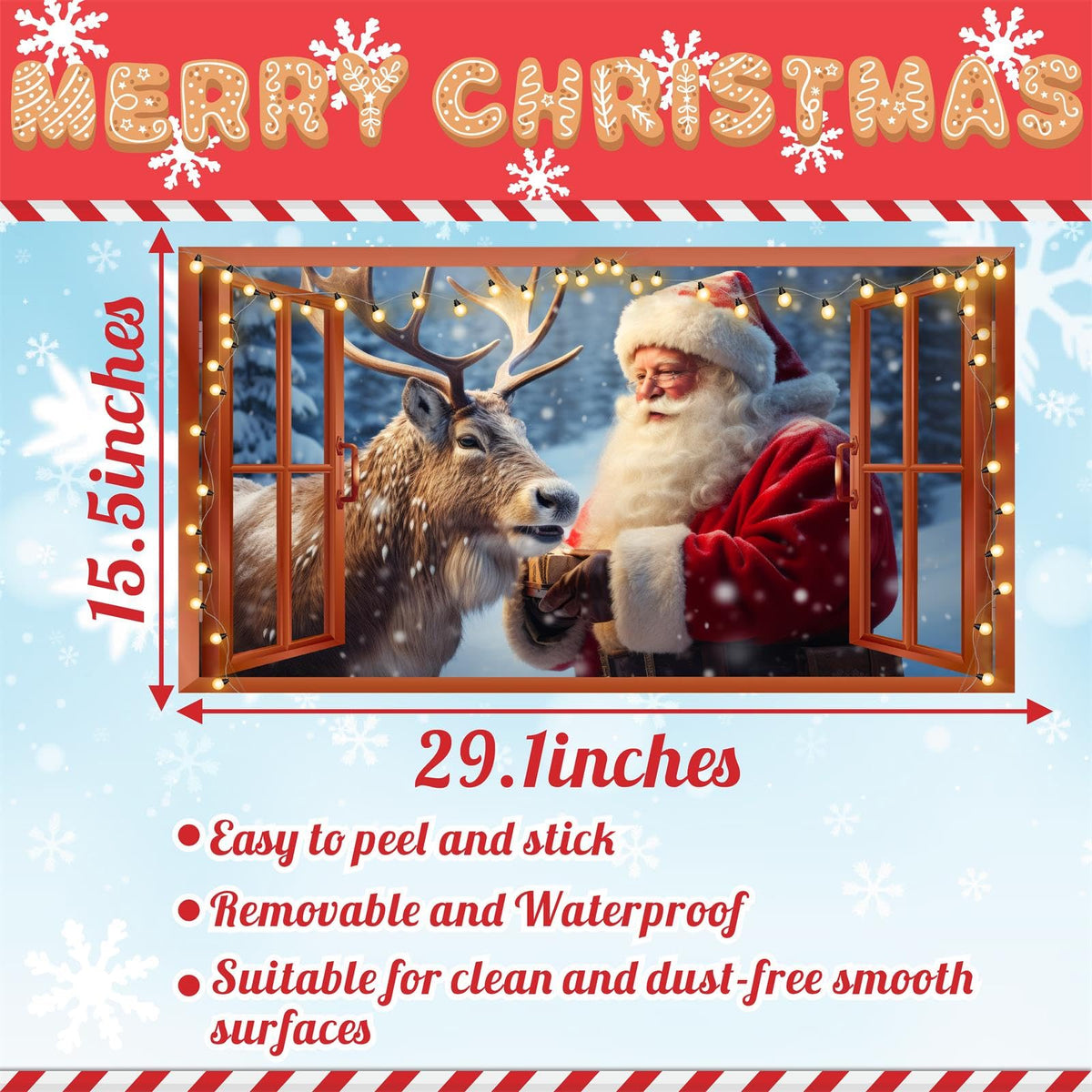Merry Christmas Wall Decals Removable Santa Claus Reindeer Art Murals for Christmas Home Indoor Outdoor Decoration Fake Window Winter Wall Decal Xmas Vinyl Sticker for Farmhouse Holiday Party Supplies