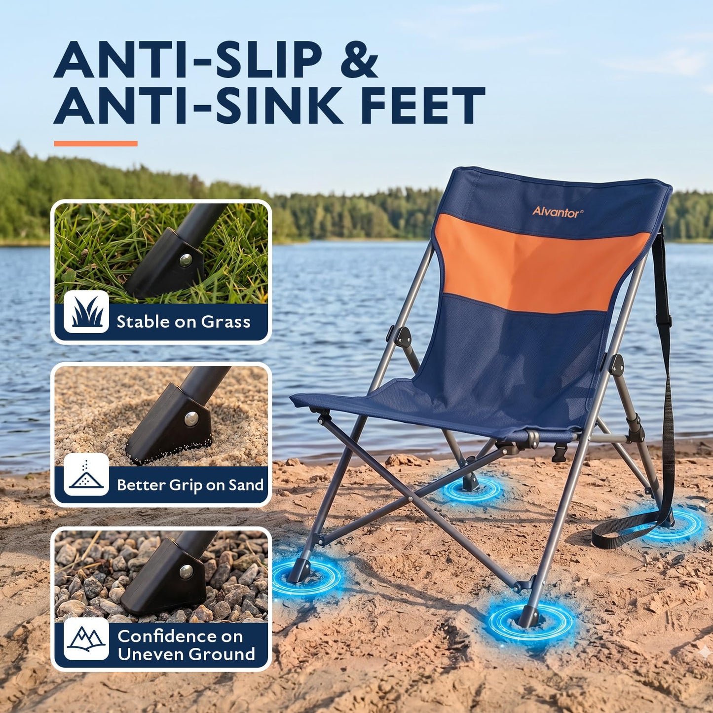 Alvantor® Camping Chair, High Back Folding Beach Chair Breathable for Outdoor, Ergonomic Backrest, Easy Use Portable Lawn Chair Seat for Travel, Fishing, Pinic, Sports Events, 20"x28"x28"