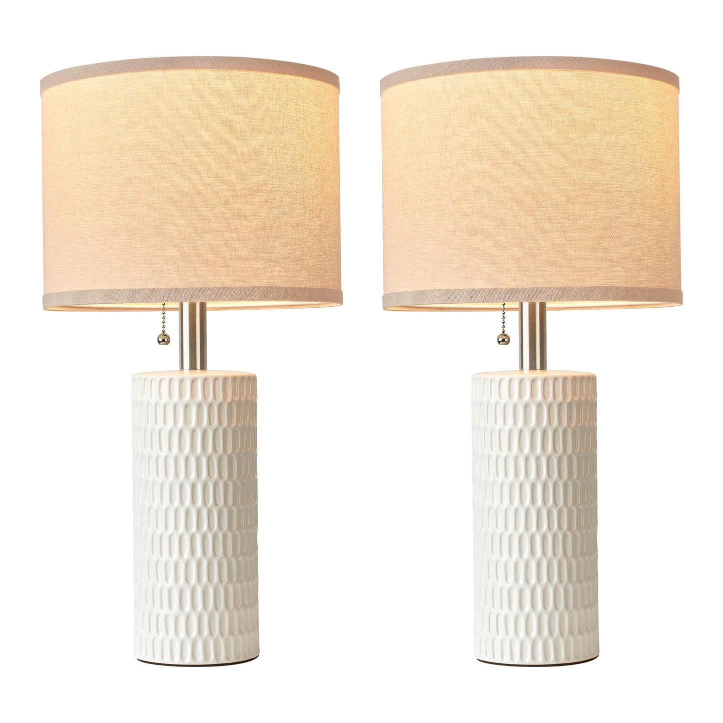 Reaketon 20.5" Modern Ceramic Table Lamps for Bedroom Set of 2, Bedside Lamps for Night Stands with Beige Lampshade, Farmhouse Table Lamp for Living Room Office Dorm, White