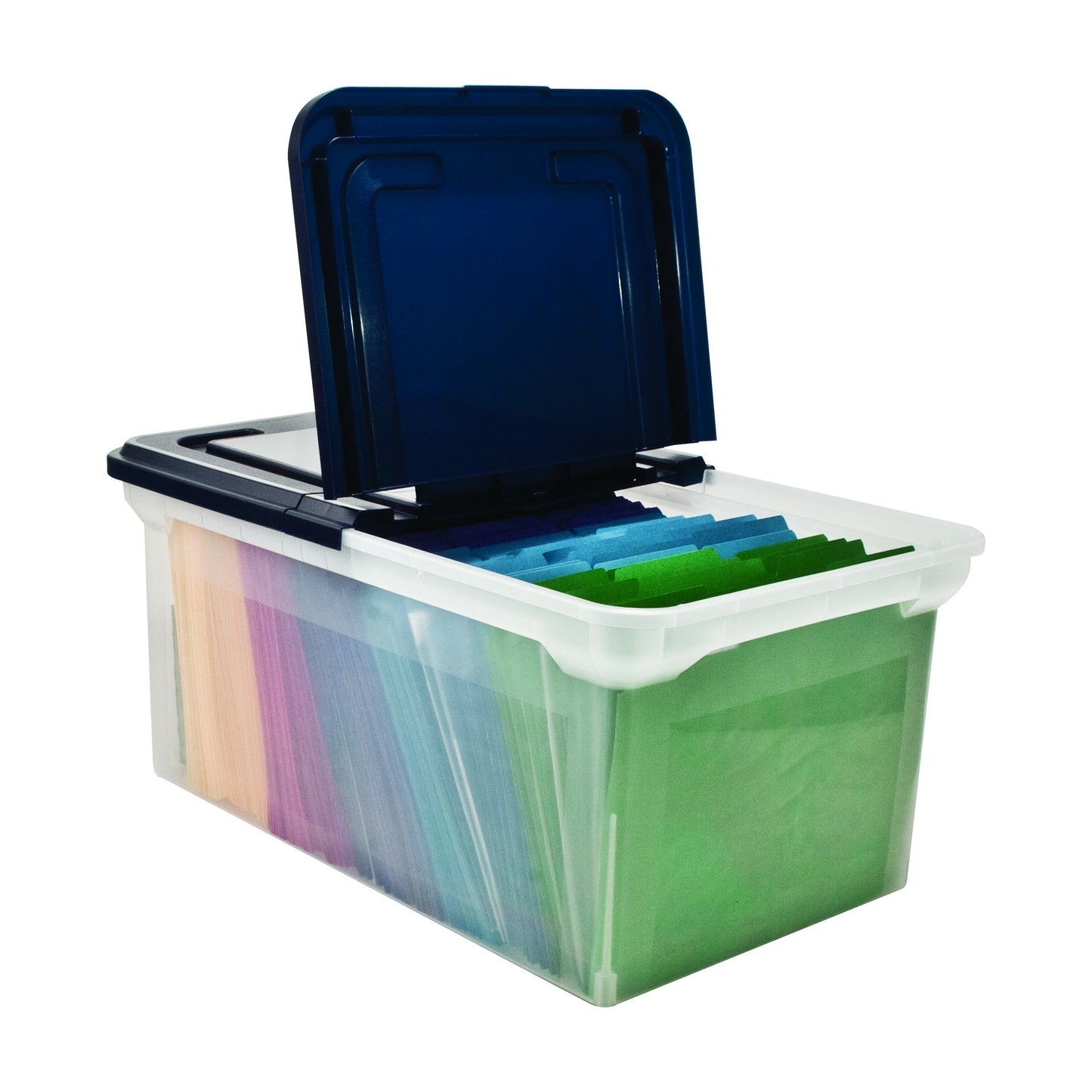Advantus Extra Capacity 23-Inch File Tote, Letter Size, Clear Base/Navy Lid, Case of 4 (55797CT)