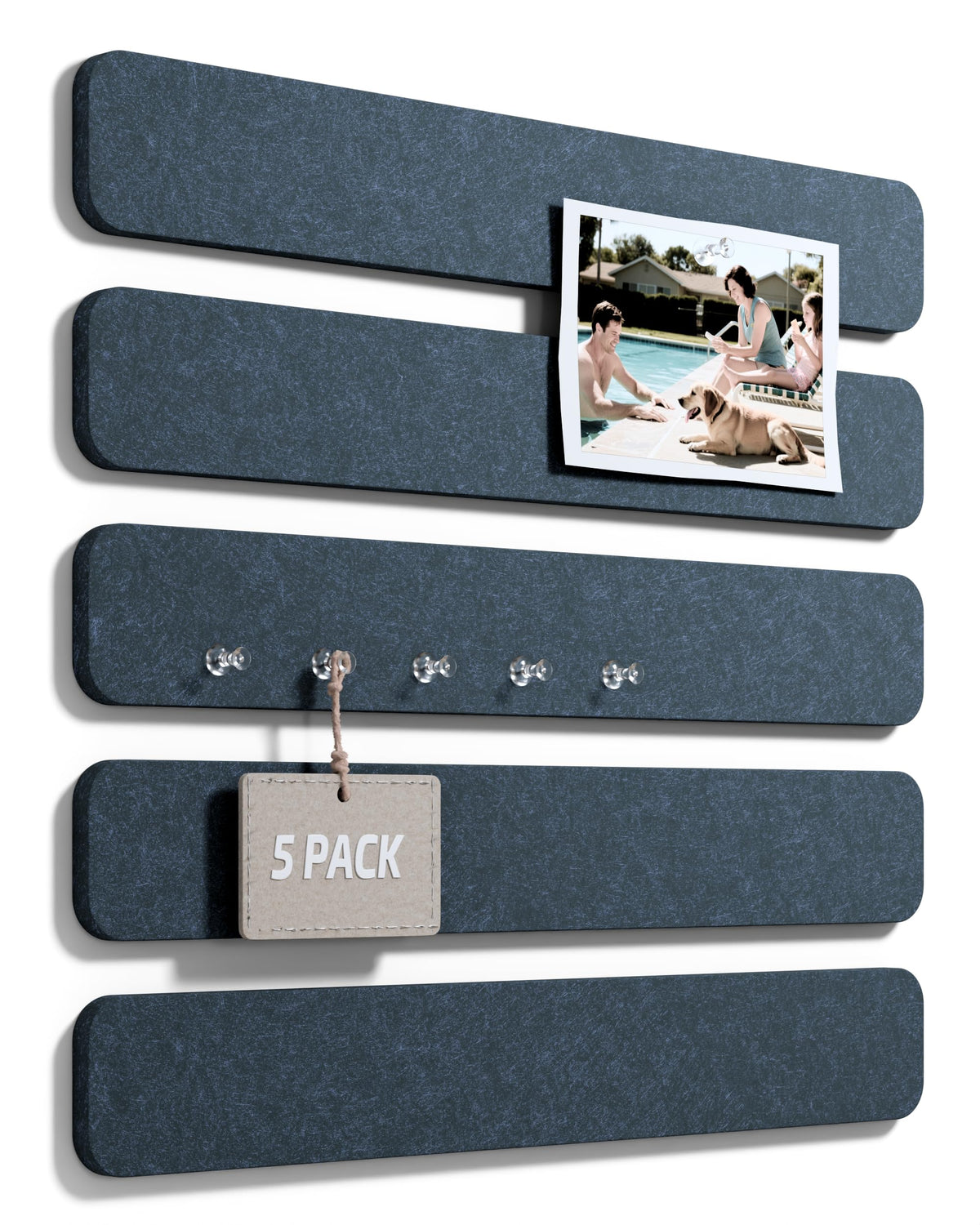 Fluxynara Cork Board Alternative Felt Strip Board 5-Pack 13"x2", Office Pin Board with 35 Push Pins, Adhesive Install for Bedroom Door & Home Office (Denim Blue)