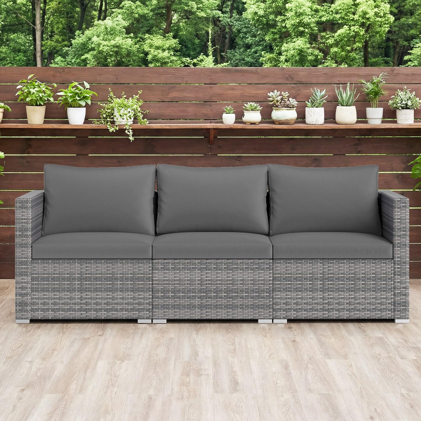 Tangkula 3 Seat Outdoor Wicker Sofa Set, Modular PE Rattan Patio Cushioned Sectional Couch Set, Outside Furniture Set for Deck, Backyard, Porch, Garden & Poolside (Grey)