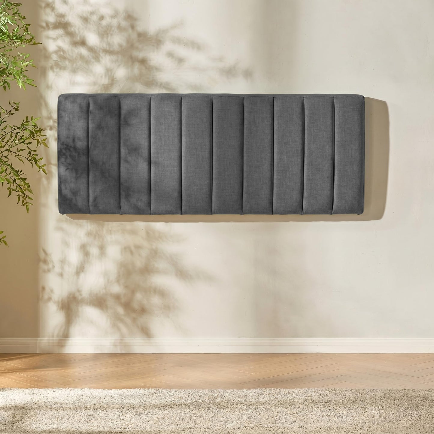 Hearth & Harbor Upholstered Queen Headboard - Easy Assemble Channel Stitched Headboard Queen Size - Wall Mounted Headboards with 3D Soundproof Wall Panels Peel & Stick Floating Headboards, Grey