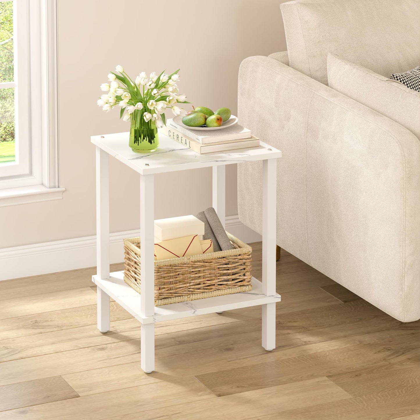 TUTOTAK End Table, Side Table, Nightstand, 2-Tier Storage Shelf, Sofa Side Table for Small Space, Living Room, Bed Room TB01BMW034