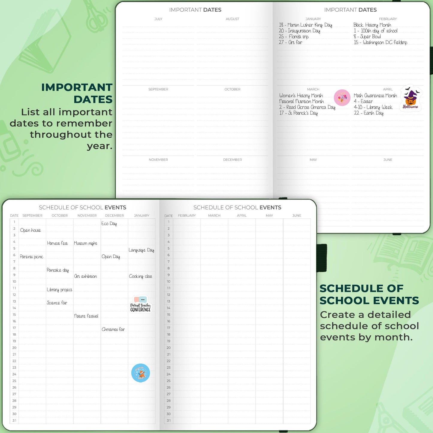 Clever Fox Teacher Planner – School Year Planner with Calendars & Lesson Plans – Teacher Plan Book for Classroom & Homeschool Organization - Undated, 7x10″, Hardcover (Dark Green)