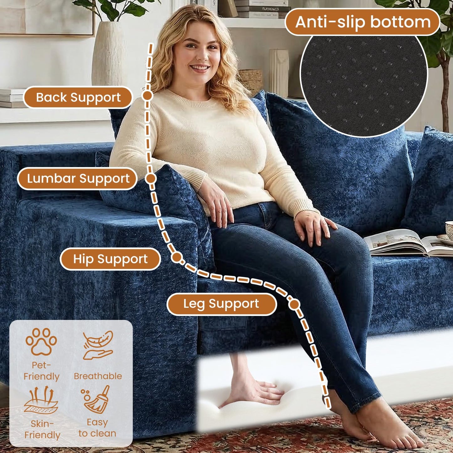 AOLVDOW Convertible Sofa Bed, 5 in 1 Small Boneless Couch Pull Out Loveseat Sleeper Sofa,Corduroy Futon Couch Folding Mattress with 4 Pillows for Living Room