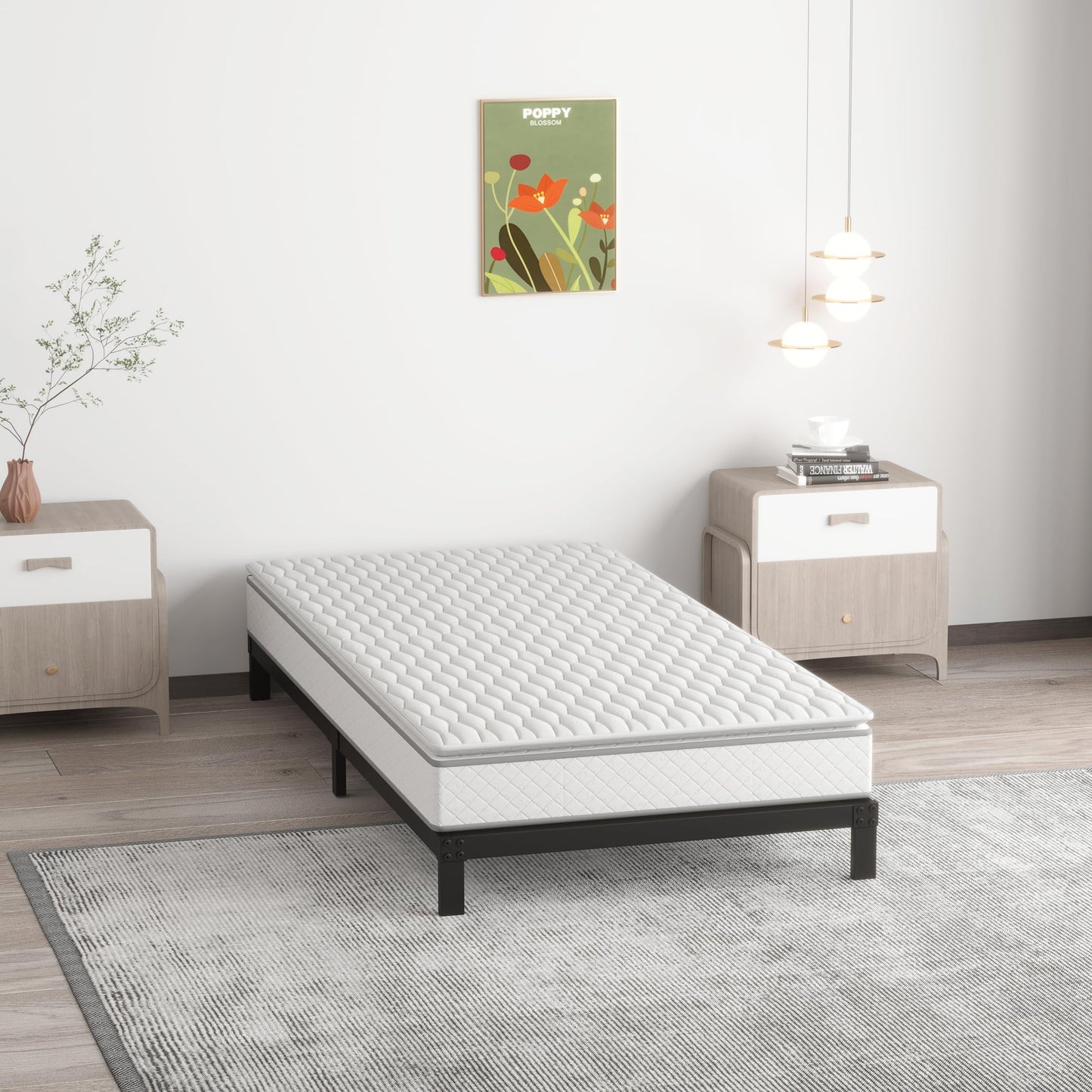 Upcanso 7 Inch Twin Bed Frames No Box Spring Need, Low Profile Metal Platform Twin Size Bed Frame, Heavy Duty Support Bedframes Twin, Easy Assembly