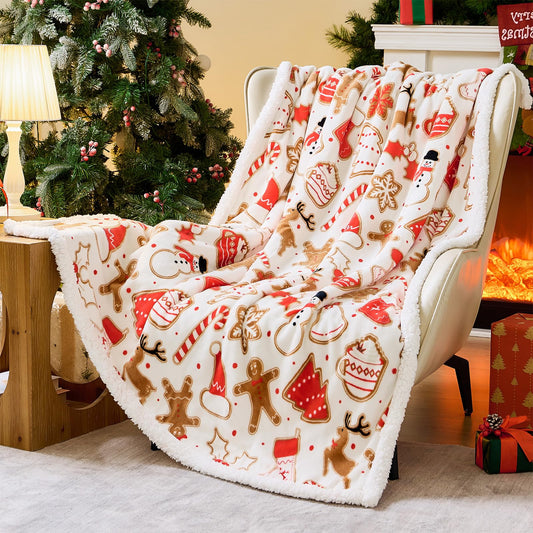 NORD ECO Christmas Throw Blanket, Christmas Decorations Gifts for Women, Sherpa Flannel Fleece Winter Holiday Blanket, Fluffy Cozy Soft Christams Throws for Couch Sofa Bed, Gingerbread, 50" X 60"