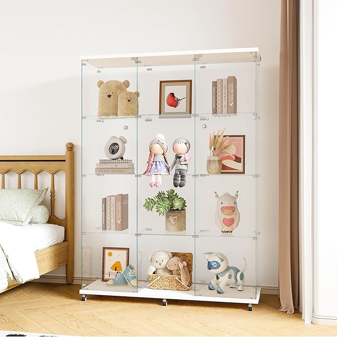 FLYMUHJIA Curio Cabinets with Glass Doors Modern Glass Shelves Tempered Glass