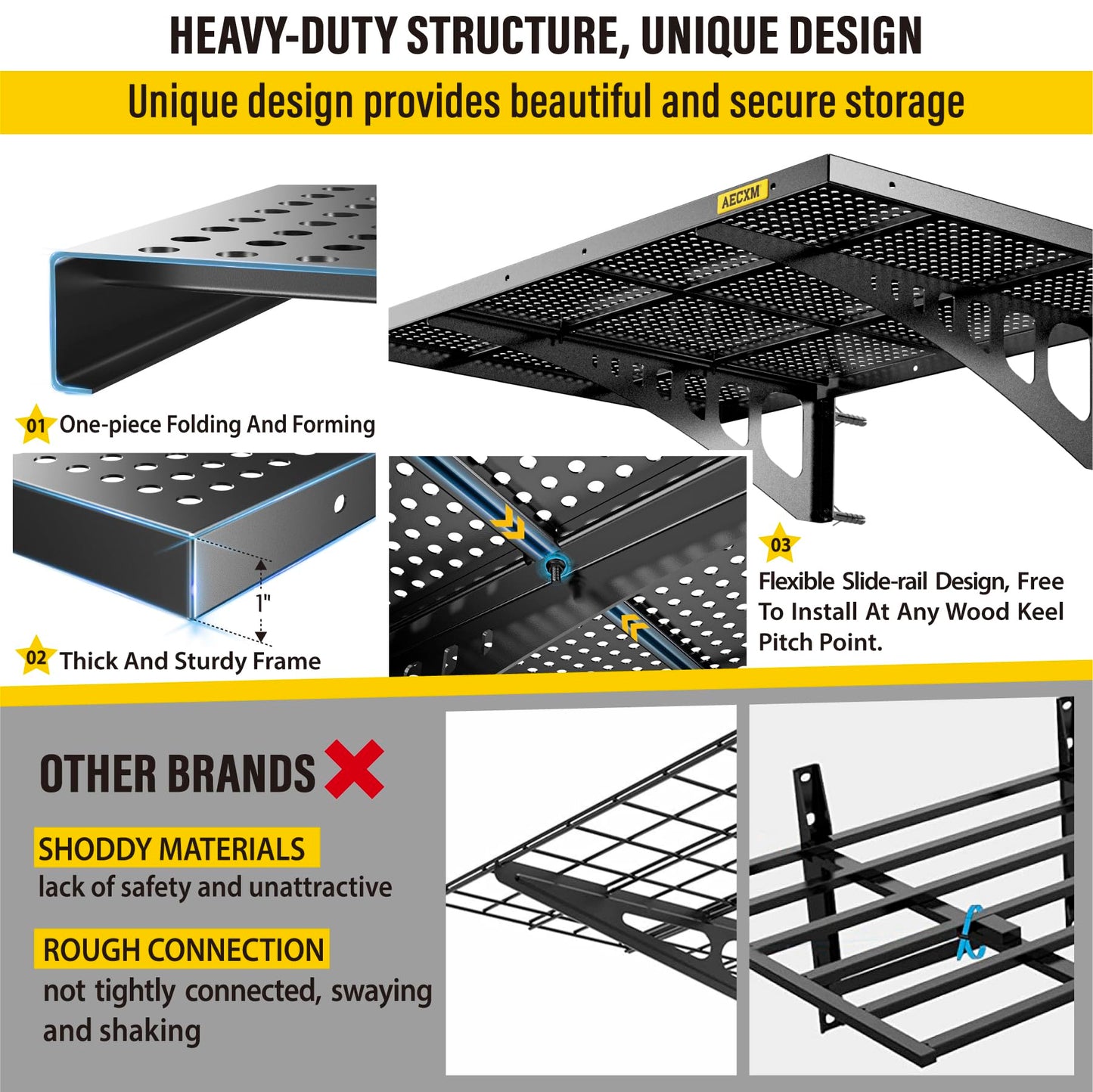Aecxm 2-Pack 2x3ft Adjustable Garage Wall Shelving 560lbs Load Capacity Heavy Duty Wall Mounted Storage Shelf Metal Floating Shelves for Garage(Black)