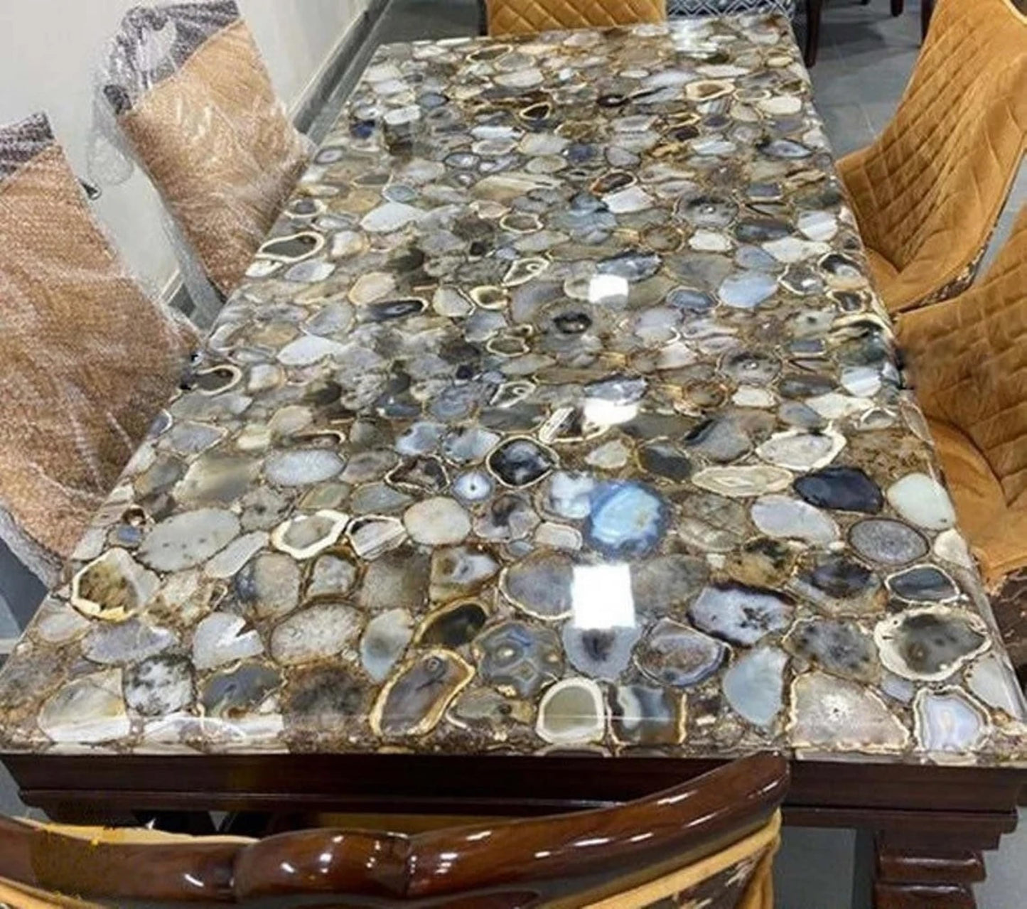 Light Grey Agate Restaurant Table with Fabulous Look 30 x 60 Inches Resin Dining Table Top for Living Room Decor