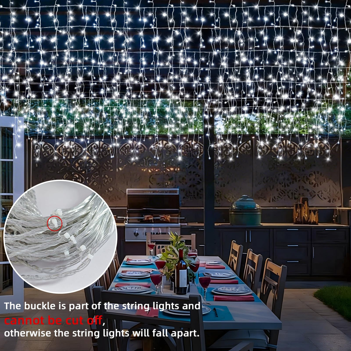 BYIZO Christmas Outdoor Icicle Lights - 200 LED 21+16 FT 8 Modes Curtain Fairy String Light Plug in, Waterproof for Eaves Yard Holiday Xmas Holiday Indoor Outdoor Decoration - White