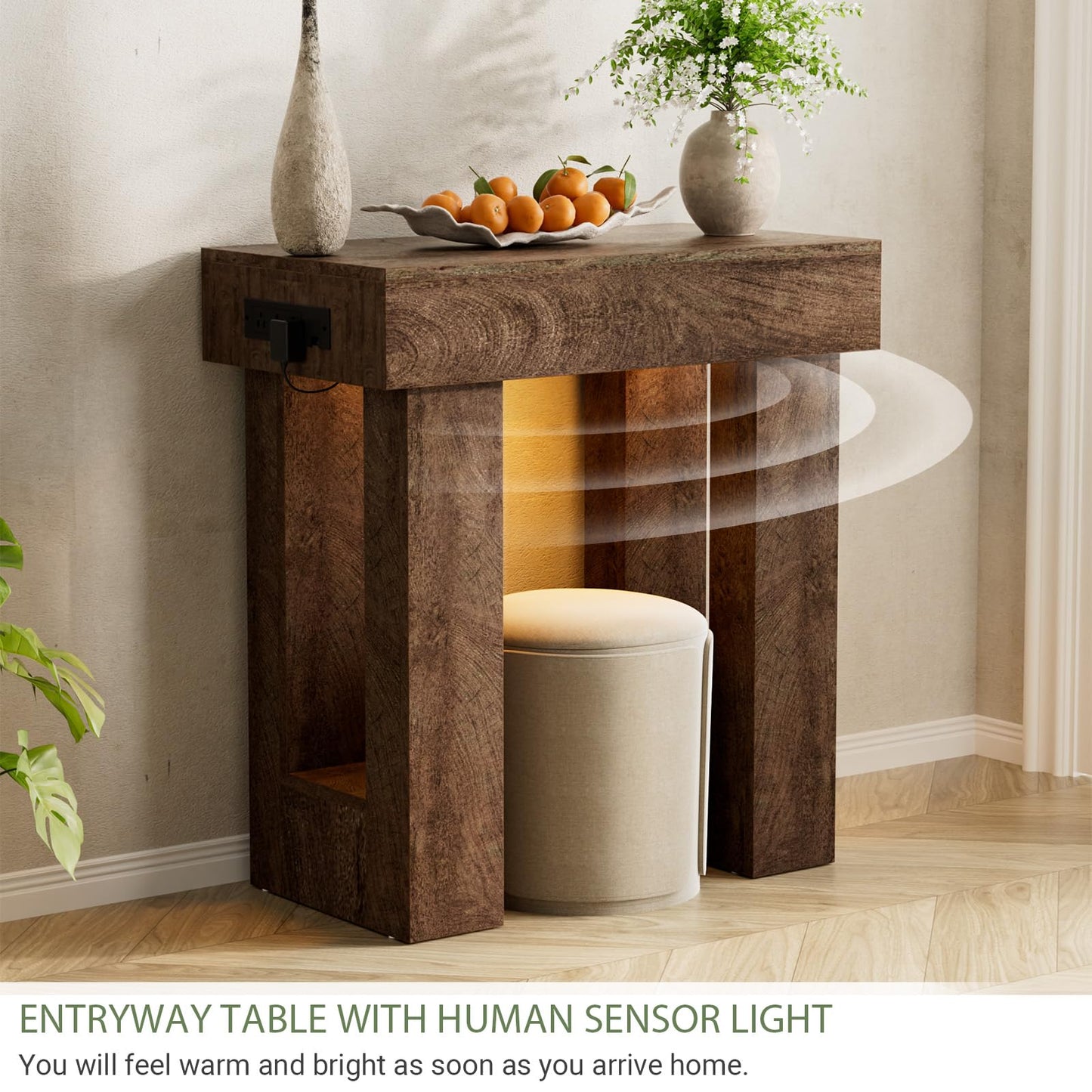 Unikito 32" Entryway Table with Socket and Sensor Light, Narrow Console Table with Storage Behind Couch, Farmhouse Entryway Table for Hallway, Behind the Couch, Living Room, Foyer