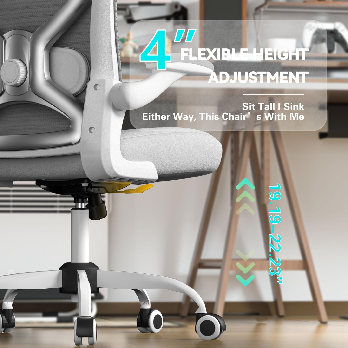 CASASIO Office Desk Chair with Ergonomic Lumbar Support, Extra-Thick Seat Cushion, Flip-up Arms, Breathable Mesh Back, Computer Task Chair for Home Office