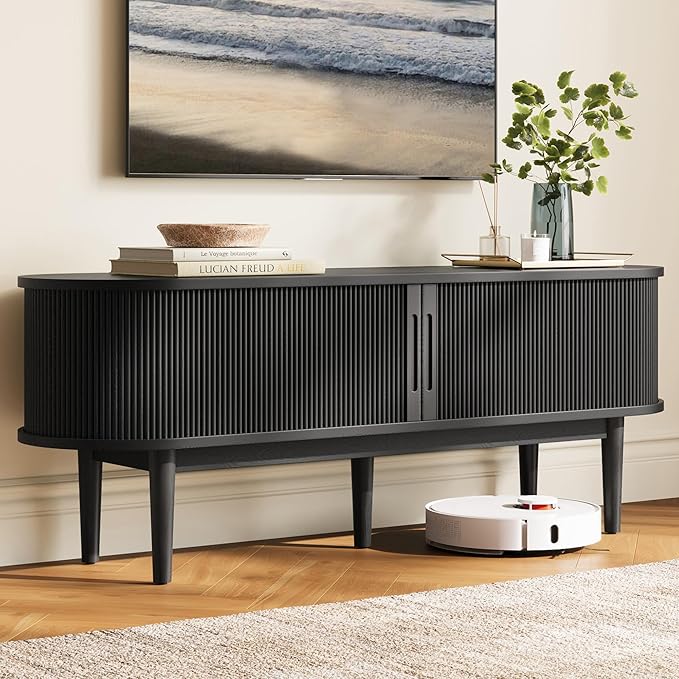 LINSY HOME 58" Fluted TV Stand for TVs up to 65 Inch, Mid Century Modern