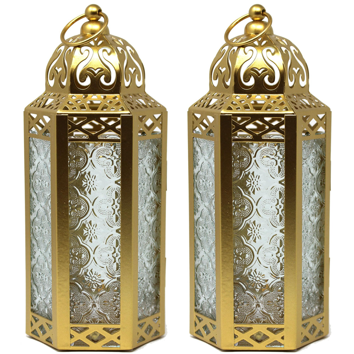Vela Lanterns Decorative Indoor Moroccan Candle Holders, Gold, M, 2-Pack