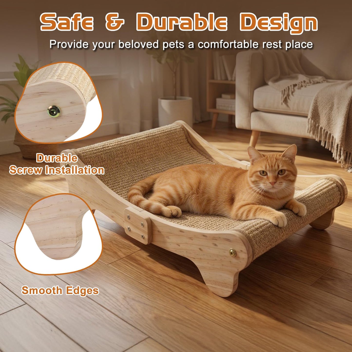 Outamateur Sisal Cat Scratcher Bed, Cat Hammock Chair, Cats Scratcher Lounge, Cats Mini Beach Chair for Scratching, Pet Beds with Removable Sisal Pad for Indoor Small Animal, Puppy, Rabbit