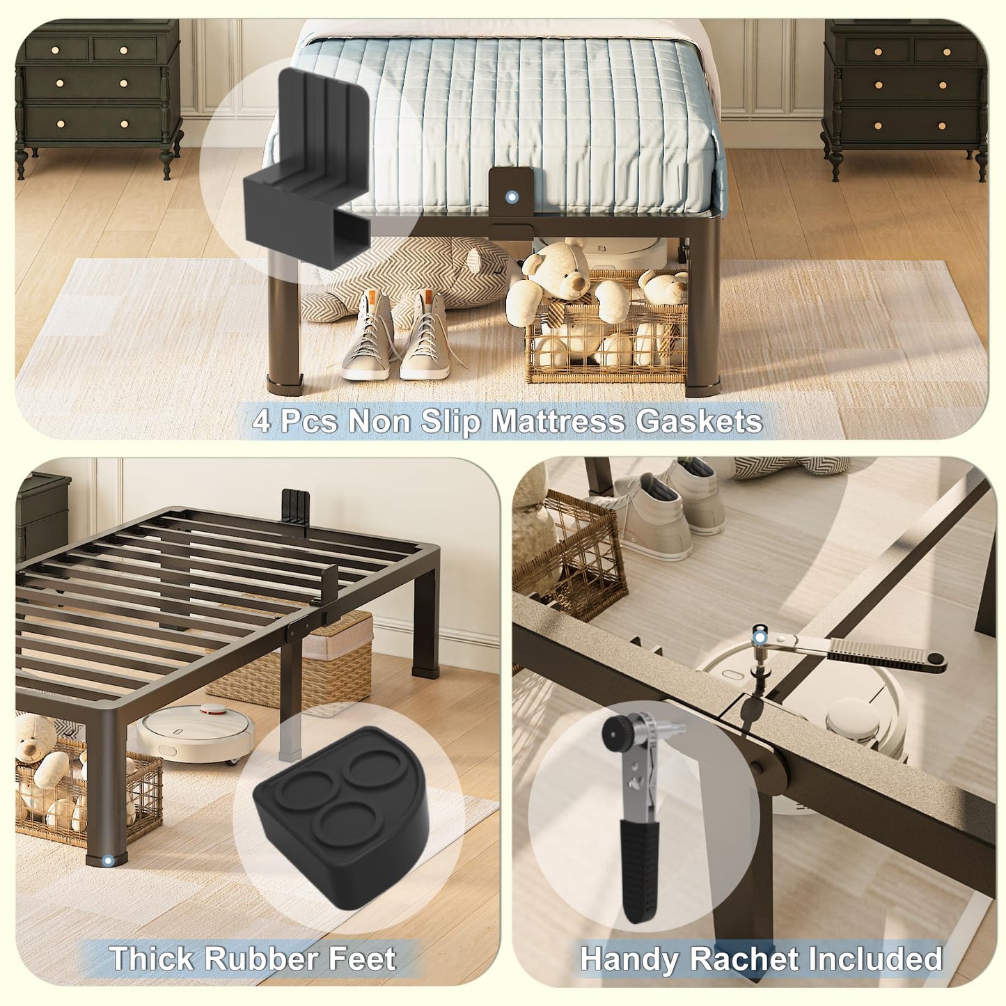 Yitong Angel 10 inch Twin Bed Frame with Round Corner Legs Mattress Slide Stopper,Low Profile Heavy Duty Metal Platform,No Box Spring Needed,Steel Slat Support,Easy Assembly,Noise Free