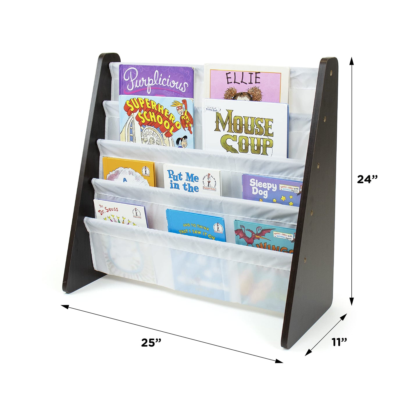 Humble Crew Kids Bookshelf, 4-Tier Front-Facing Book Display Organizer, Montessori Toddler Bookcase for Playroom, Bedroom & Reading Corner, Espresso Wood/White