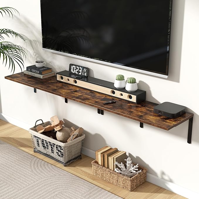 Fun Memories Rustic Brown 12 Inch Deep Floating Shelves Set of 2, Wall Mounted