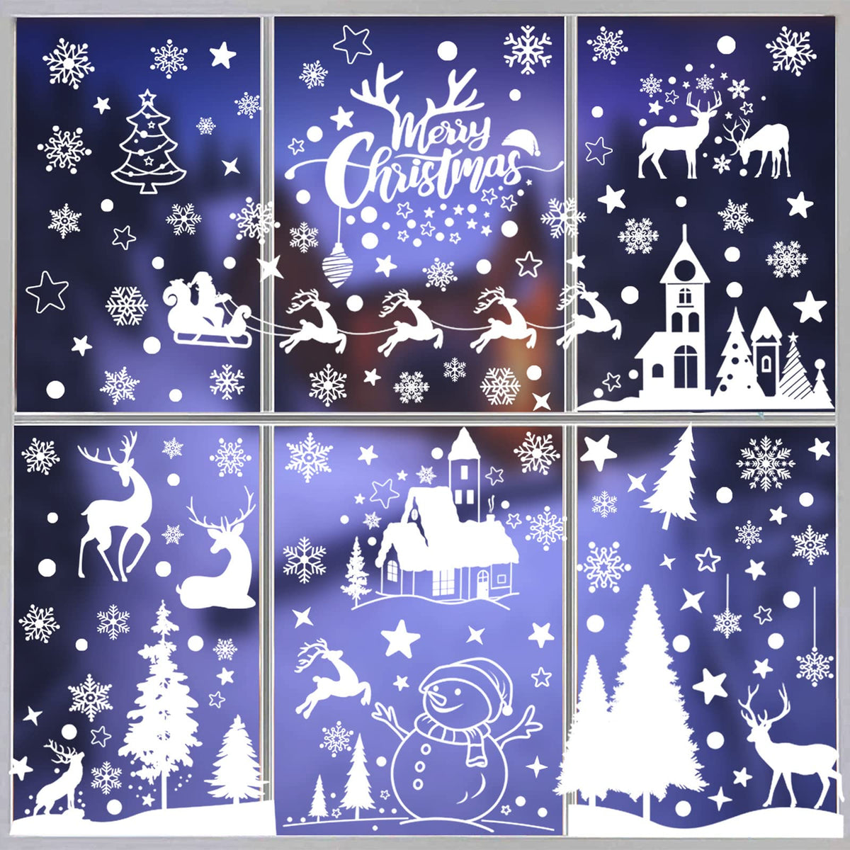 148 Pcs Christmas Snowflake Window Clings Stickers, Christmas Window Decorations