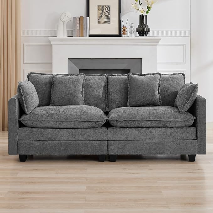 76'' Cloud Deep Seat Loveseat, Upholstered Chenille Modular 2-Seats Sectional