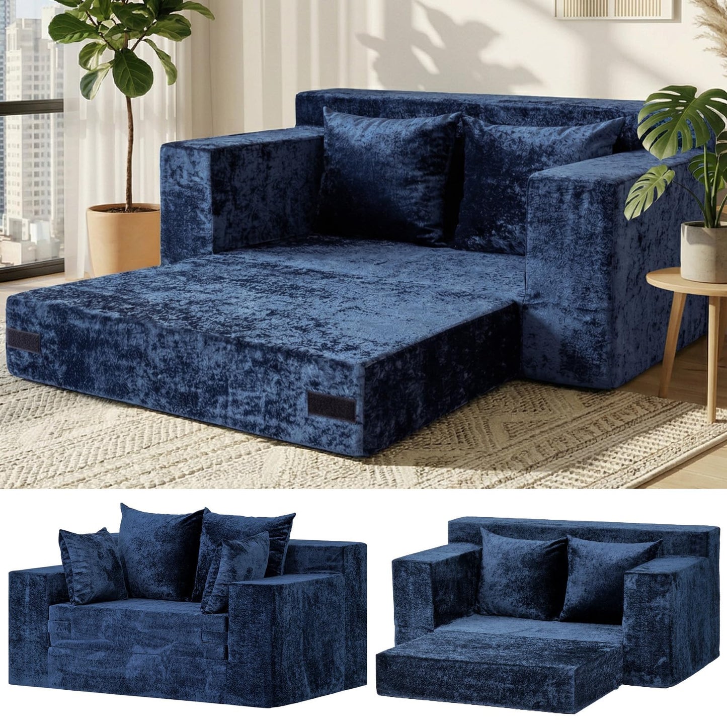 AOLVDOW Convertible Sofa Bed, 5 in 1 Small Boneless Couch Pull Out Loveseat Sleeper Sofa,Corduroy Futon Couch Folding Mattress with 4 Pillows for Living Room