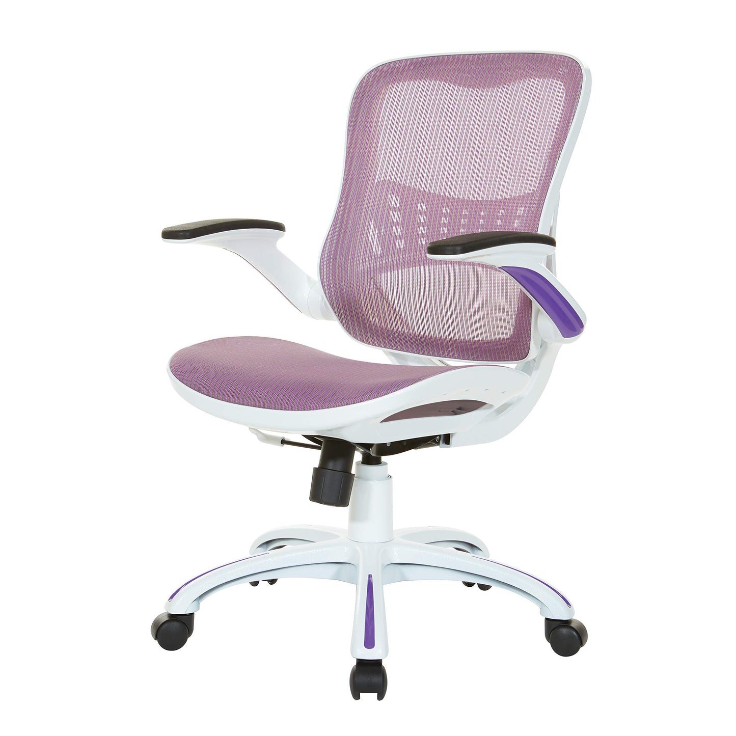 OSP Home Furnishings Riley Ventilated Manager's Office Desk Chair with Breathable Mesh Seat and Back, White Base with Purple