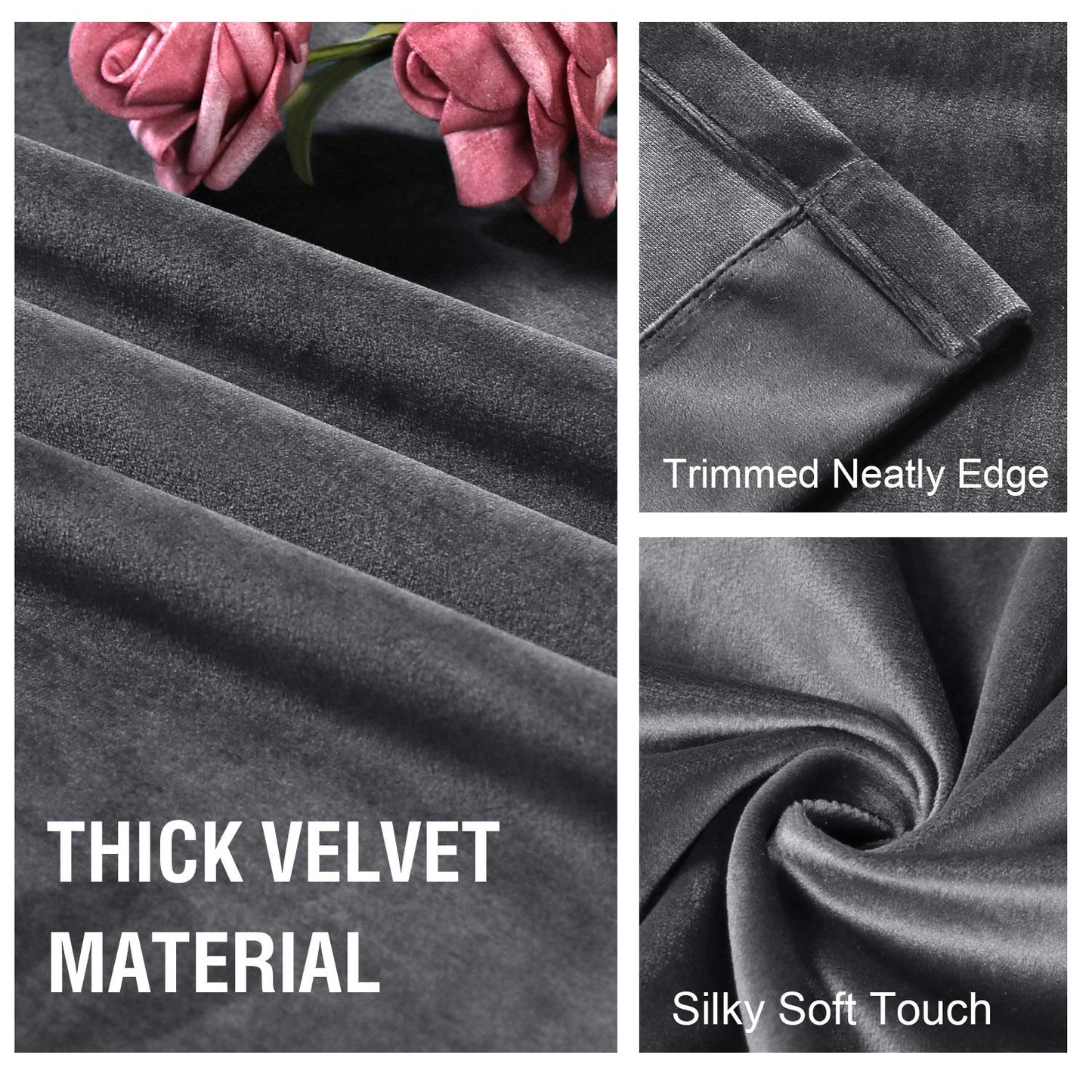 H.VERSAILTEX Velvet Curtains for Living Room Thermal Insulated Luxury Drapes for Bedroom Super Soft Room Darkening Curtains for Theatre Window Treatment Grommet 2 Panels, W52 x L84 Inch, Grey