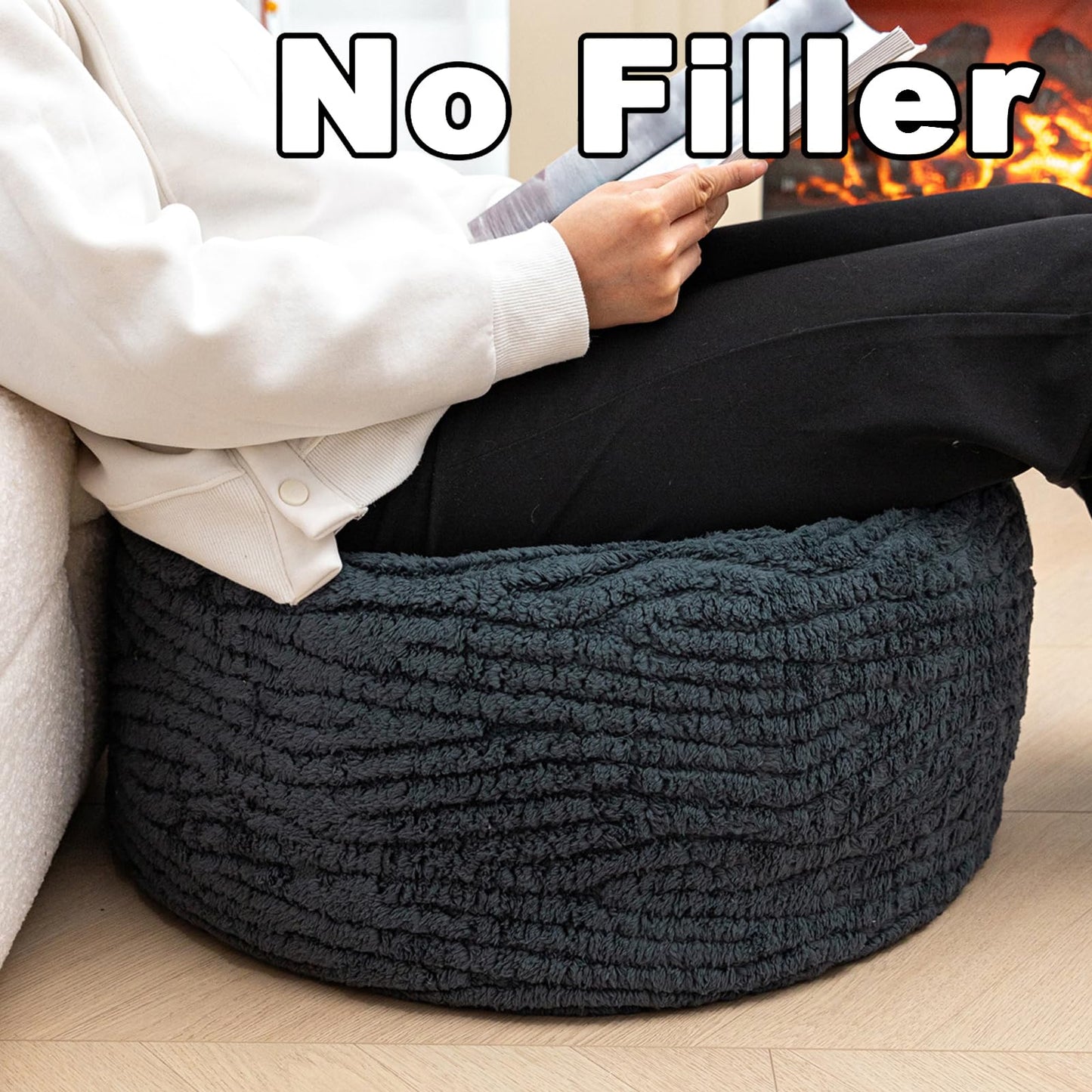 Poofieotto Unstuffed Pouf Ottoman Cover Handmade Footstool Ottoman Storage Solution Floor Pouf Footrest Cushion 20 Diameterx12Height Inches for Living Room Wedding Bedroom Gray No Filler