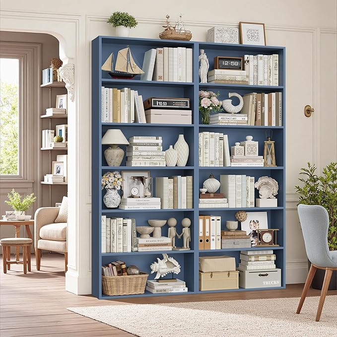 FOTOSOK 6-Tier Open Bookcase and Bookshelf Set of 2, Freestanding Display