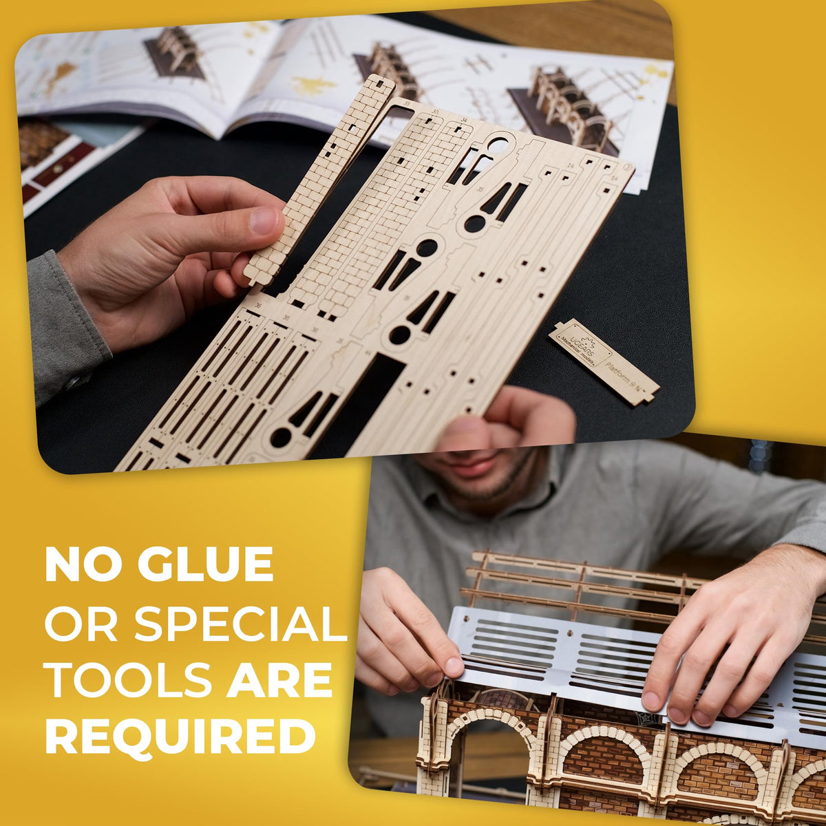 UGEARS Harry Potter Platform 9 ¾ 3D Puzzle - Wooden Model Kits for Adults To Build - Mechanical Wooden Model Kit - Compatible with Ugears Hogwarts Express Train - 3D Wooden Puzzle includes 2 Figurines