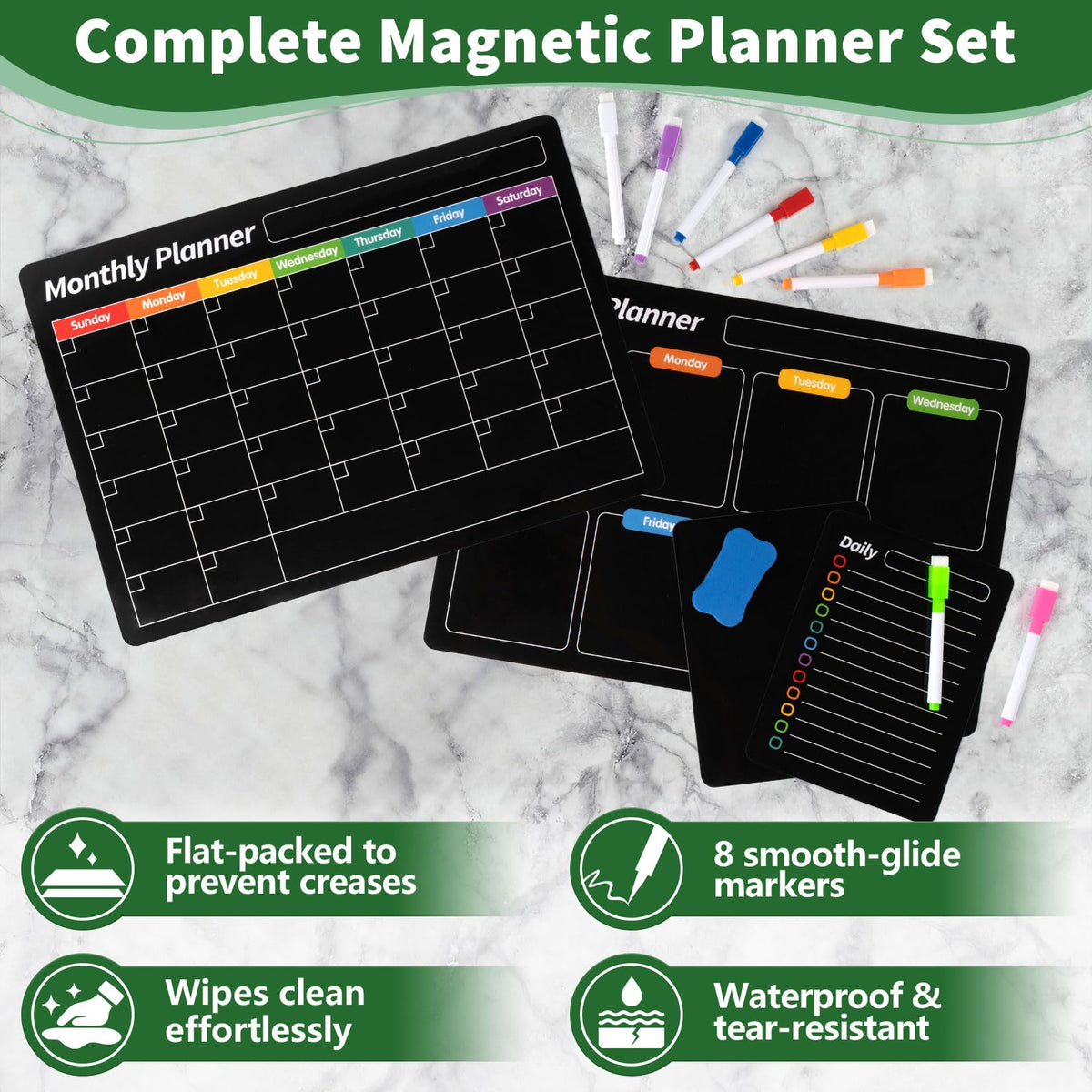 FINDMAG Magnetic Dry Erase Board, 16.5"x11.8" Magnetic Calendar for Planner 2026, Fridge White Board, Monthly Calendar for Fridge with 6 Markers & Eraser for Cleaning Schedule and Checklist