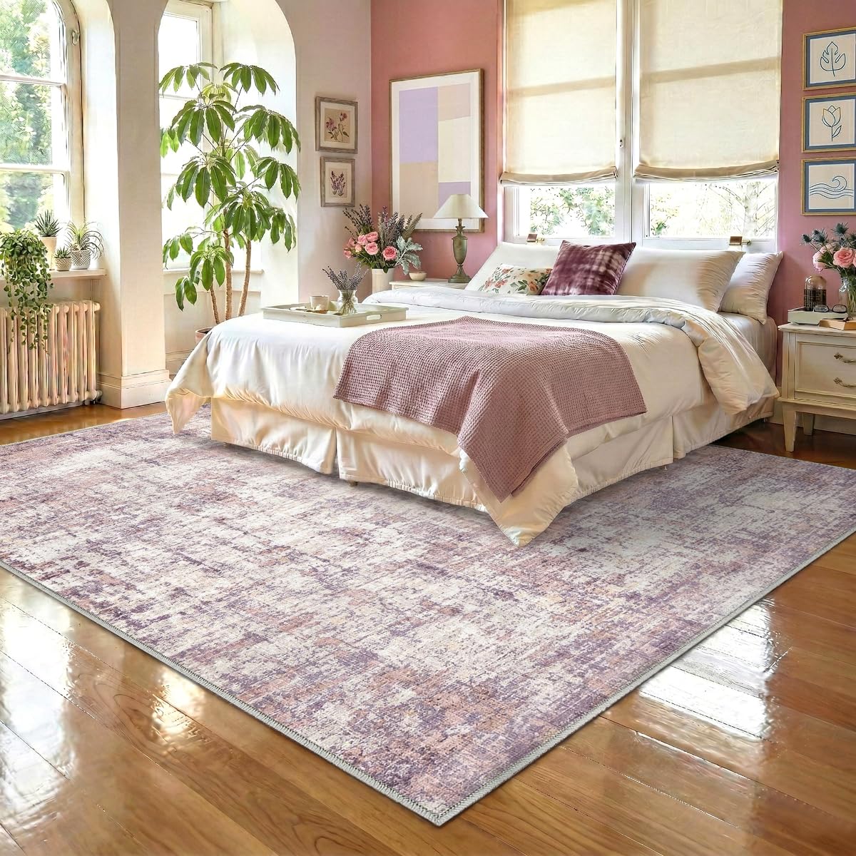 Syrlfar 8x10 Area Rugs Washable Living Room Rug-No Slip Soft Carpets Modern Abstract Indoor Floor Stain Resistant Large Carpet for Bedroom Dining Room Farmhouse Nursery Home Office Pink